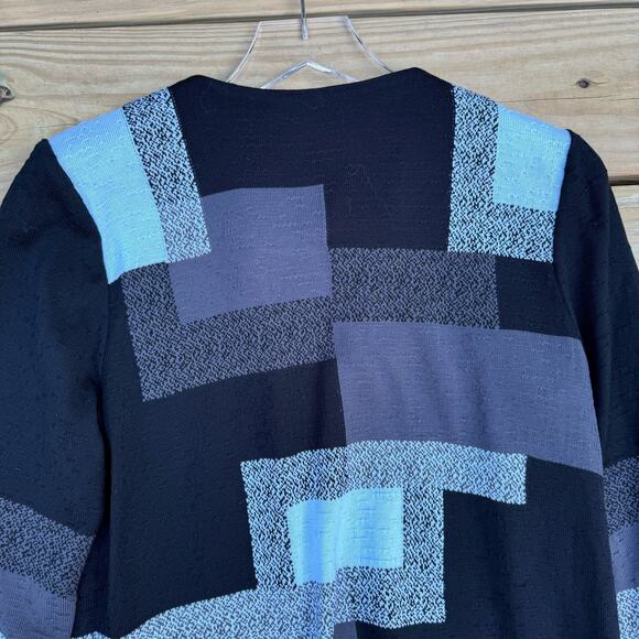 Ming Wang Cardigan Sweater Knit Geometric Patchwork Art to Wear Size Small - Picture 5 of 8